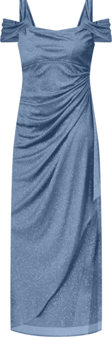 Cold-Shoulder Draped Metallic Petite Gown