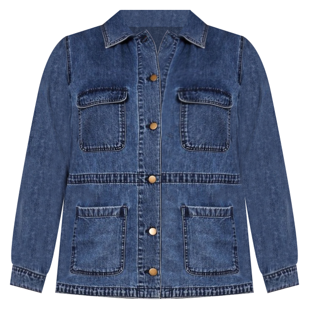 Recycled Cotton Long Line Denim Jacket in Mid Wash