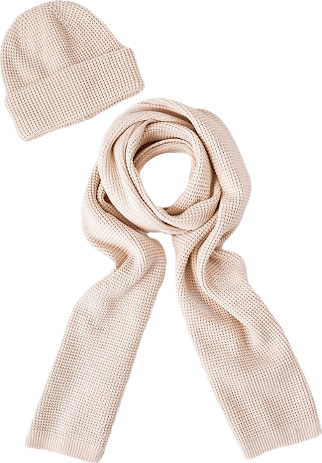 Waffle Knit Beanie & Scarf Gift Box Set in Ivory