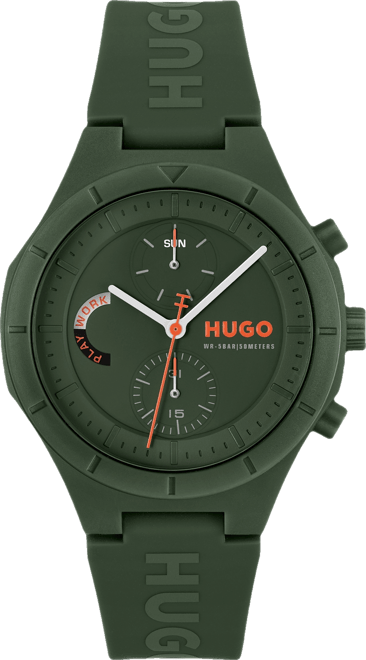 Men's Lit Multi Quartz Multifunction Green Silicone Watch, 44mm