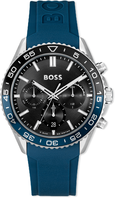 Men's Runner Quartz Chronograph Blue Silicone Watch, 44mm