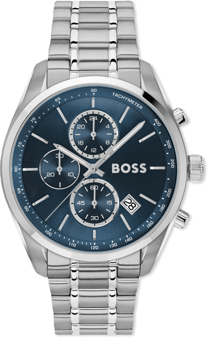 Men's Grand Prix 44 Quartz Chronograph Silver-Tone Stainless-Steel Watch, 44.50mm