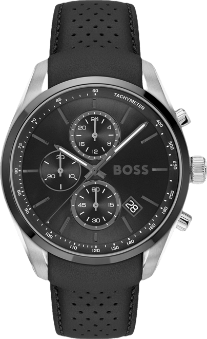 Men's Grand Prix 44 Quartz Chronograph Black Leather Watch, 44.50mm