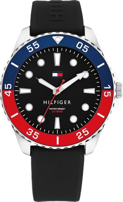 Men's Quartz Black Silicone Strap Watch, 42mm