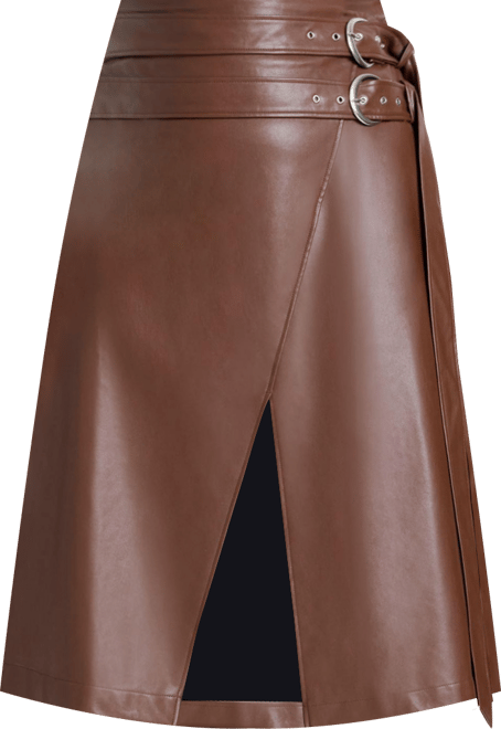 Women's Double Belt Wrap Faux Leather Skirt
