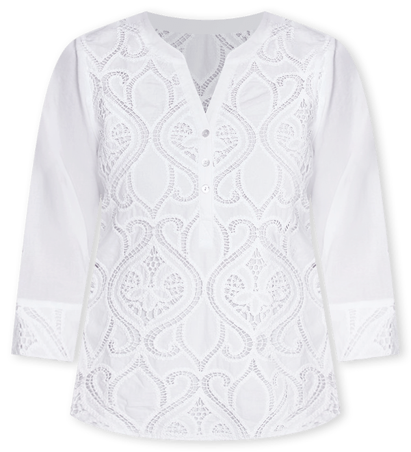 Alfred Dunner Nantucket Womens Split Crew Neck 3/4 Sleeve Blouse