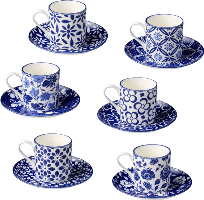 Madison Espresso Cups and Saucers, Set of 6