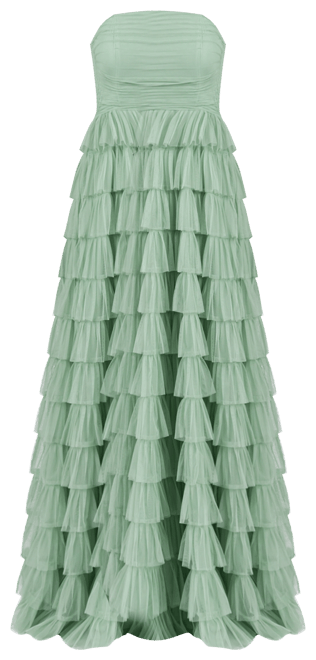 Juniors' Strapless Ruffle-Skirt Gown
