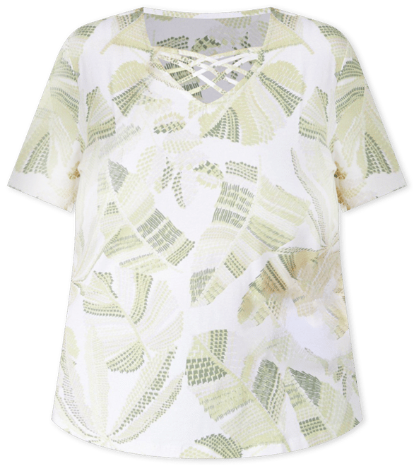 Coral Bay Plus Keyhole Print Crisscross Short Sleeve Top