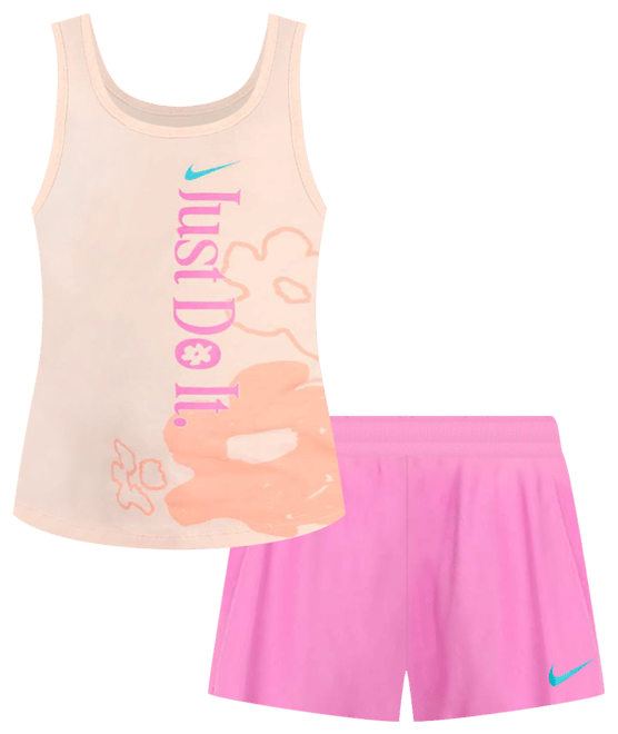 Nike Dri-FIT Conjunto de 2 piezas de camiseta de tirantes y shorts de malla Wild Flower para niños talla pequeña