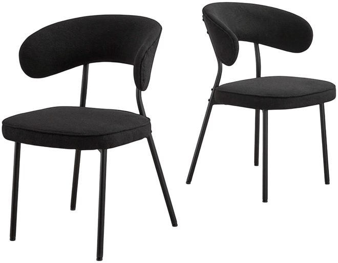 Dining Chairs with Curved Backrest, Modern Fabric Upholstered Boucle Kitchen Dining Room Chairs Set of 2