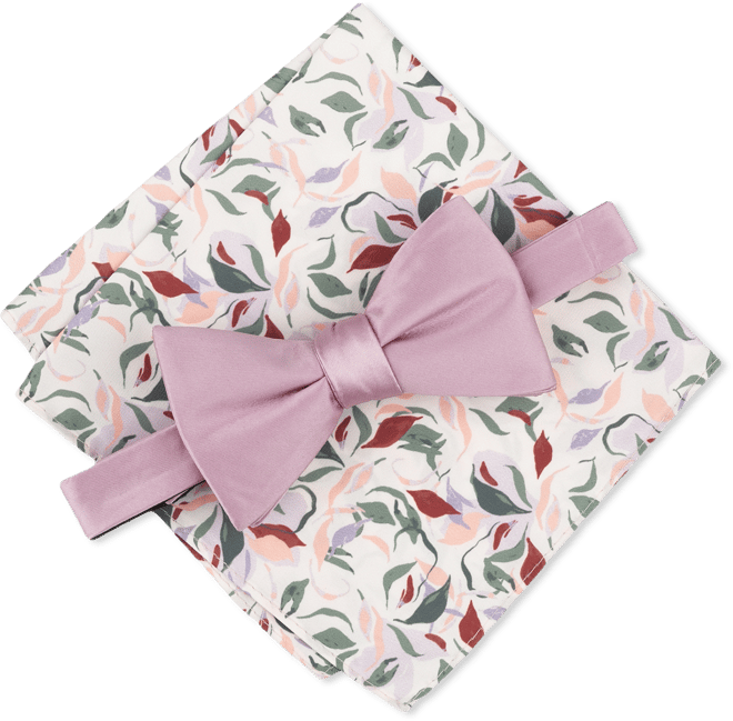 Men's Solid Bow Tie & Floral Pocket Square Set, Exclusively at Macy's