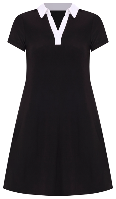Petite Spread-Collar Short-Sleeve Shift Dress