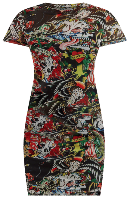 Ed Hardy タトゥー コラージュ プリント メッシュ マキシドレス Ed Hardy Tattoo Collage Mesh Tee Dress – DTLR