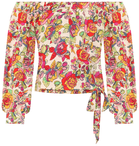 Women's Floral Off-The-Shoulder Long-Sleeve Tie-Front Blouse
