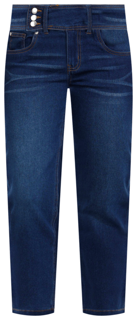 T. Tahari Petite Tripple Button Slim Straight Leg Jeans