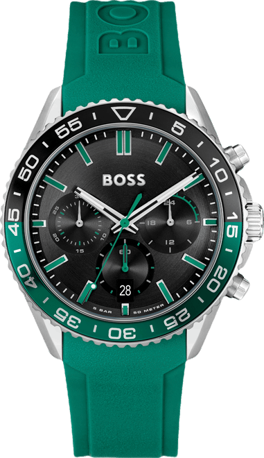 Men's Runner Quartz Chronograph Green Silicone Watch, 44mm