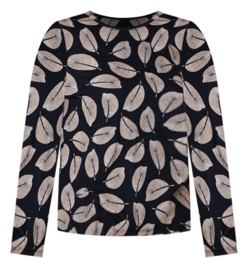 Organic Cotton Wardrobe Staple Long Sleeve Tee In Navy Graphic Leaf Print