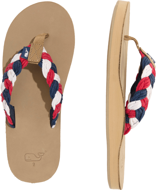 Colorblock Braided Rope Leather Flip Flops