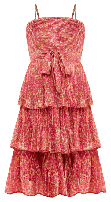 Women's Printed Pleated Tiered Midi Dress