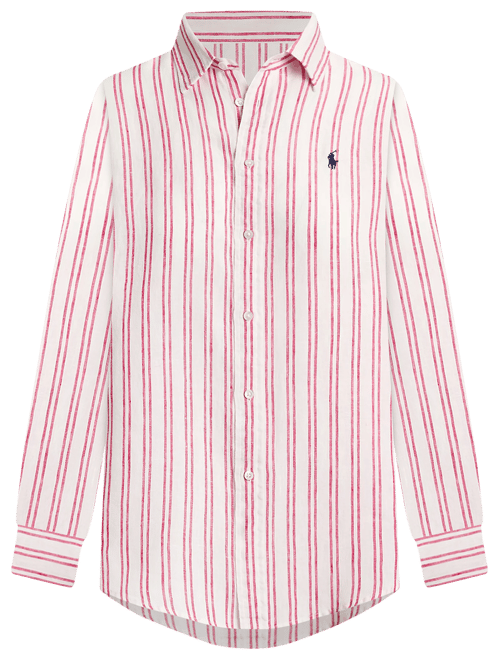 売れ筋商品|||ラルフローレン カットソー トップス レディース Women's Classic-Fit Striped 100% Linen Shirt White/Pond Blue Classic Fit Striped Linen Shirt