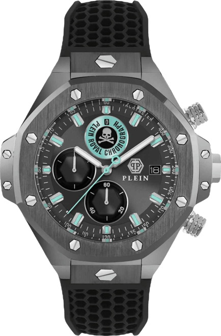 Men's Chronograph Royal Black Silicone Strap Watch 46mm