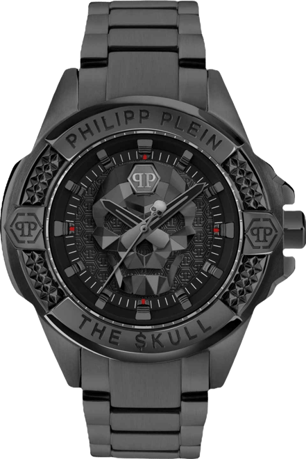 Men's The Skull Black Ion Plated Bracelet Watch 44mm