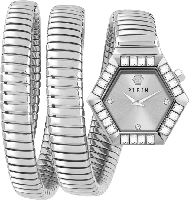 Women's Snake Hexagon Stainless Steel Wrap Bracelet Watch 28mm