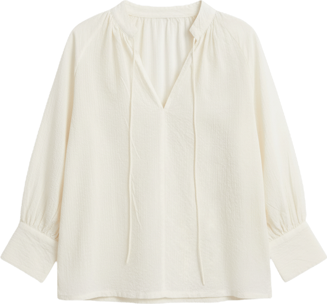 Women's Relaxed Fit Top with Front-tie in Cream