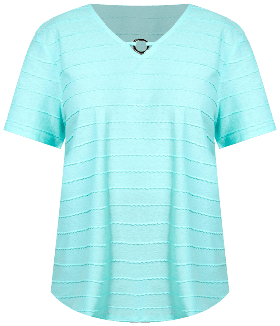 Coral Bay Womens Solid V-Neck Ring Short Sleeve Top