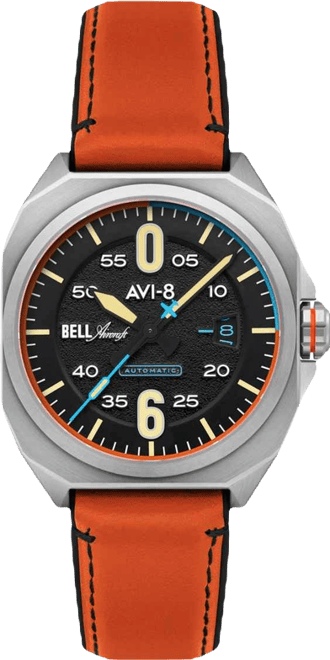 Men's Bell X-1 Machbuster Automatic Orange Rubber and Leather Strap Watch, 41mm