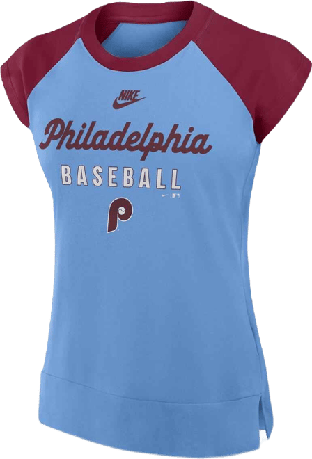 Women's Light Blue/Burgundy Philadelphia Phillies Cooperstown Collection Raglan Performance T-Shirt