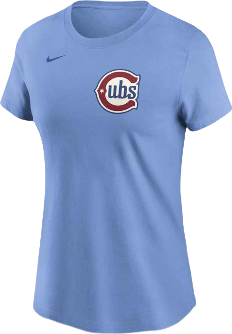 Women's Dansby Swanson Baby Blue Chicago Cubs Fuse Name Number T-Shirt