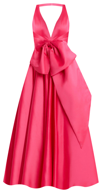 Women's Sleeveless Deep V Satin Gown With Oversized Bow
