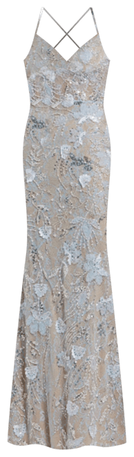 Women's Floral Embroidered Sleeveless Open Back Gown