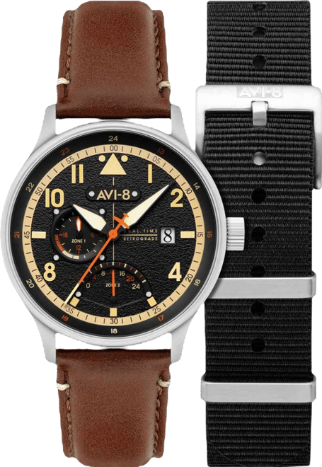 Men's Hawker Hurricane McKellar Dual-Time Brown Leather Strap Watch, 44mm