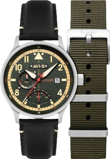 Men's Hawker Hurricane Mckellar Dual-Time Black Leather Strap Watch, 44mm