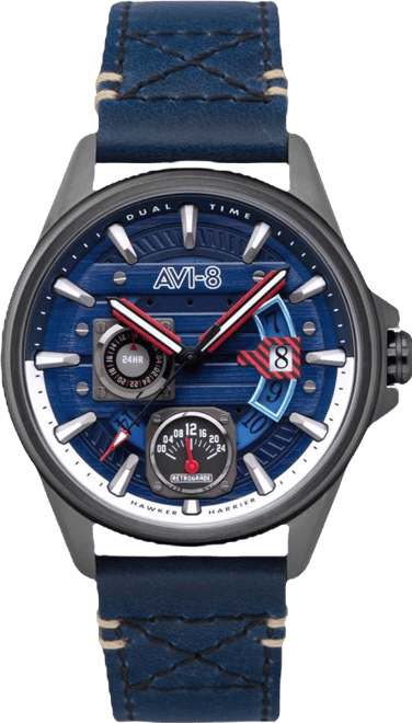 Men's Hawker Harrier Farley Multifunction Blue Leather Strap Watch, 44mm