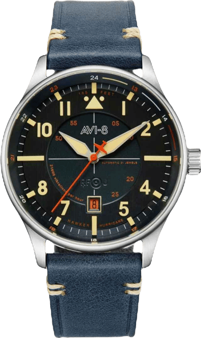 Men's Hawker Hurricane Kent Automatic Blue Leather Strap Watch, 43mm