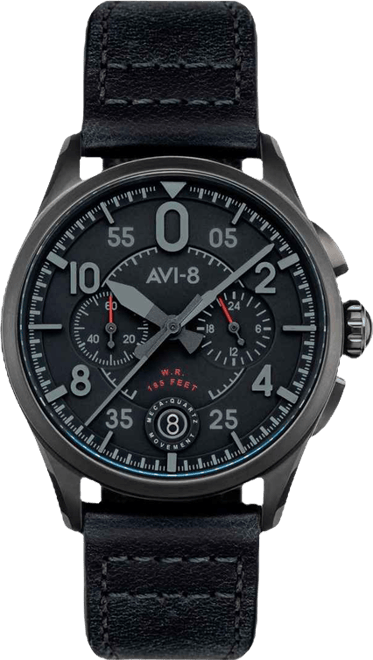 Men's Spitfire Lock Chronograph Black Leather Strap Watch, 42mm