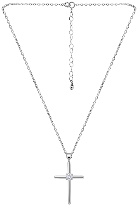 Cubic Zirconia Cross Pendant Necklace (3/8 ct. t.w.) in Sterling Silver, 16" + 2" extender