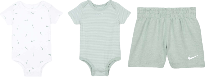 Nike Essentials Conjunto de tres piezas Swooshfetti a rayas para bebé (0-9 meses)