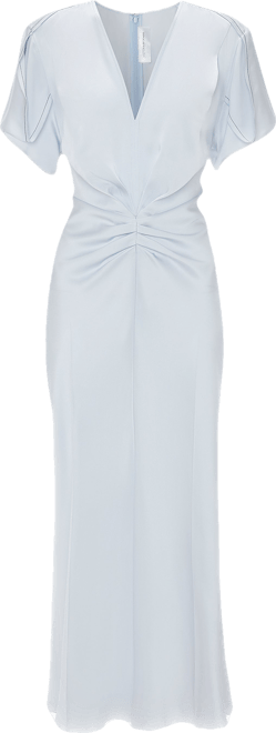 Gathered V-Neck Midi Dress In Ice