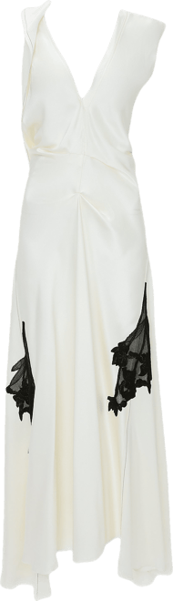 Draped Lace Detail Midi Dress In Ivory
