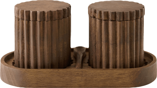 Antiqued Wood Scalloped Pinch Pot Set