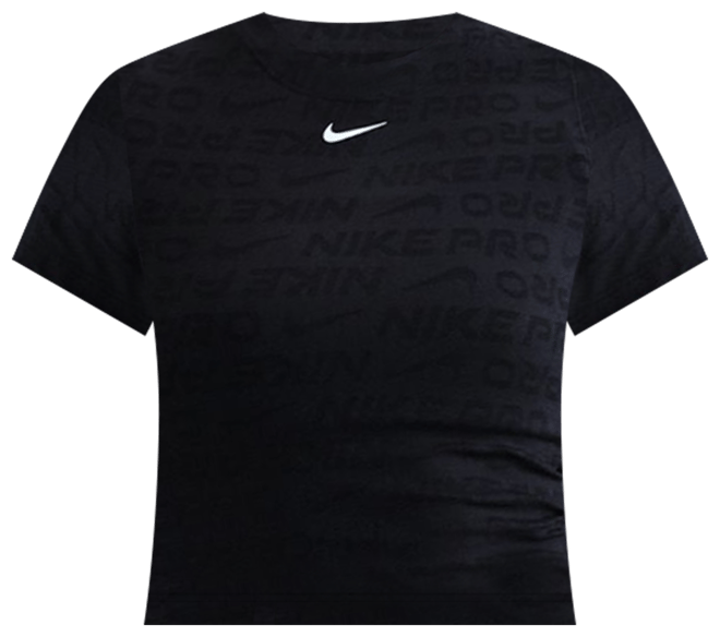 Nike Pro เสื้อเอวลอยแขนสั้นผ้าแจ็คการ์ดผู้หญิง Dri-FIT