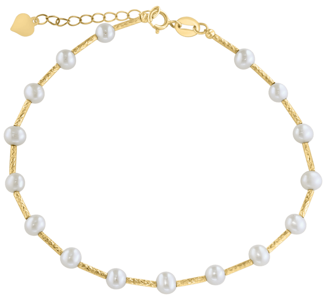 Effy Cultured Freshwater Pearl (4mm) Textured Link Bracelet in 14k Gold