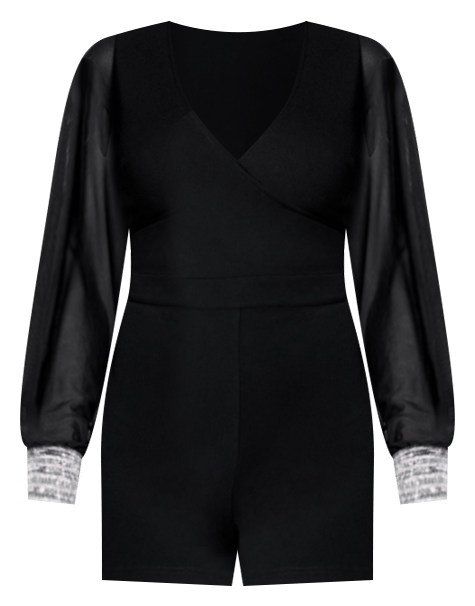Women's Crystal Cuff Sheer Sleeve Romper