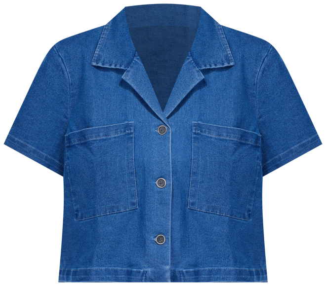 Bunulu Womens Short Sleeve Denim Button Down Top
