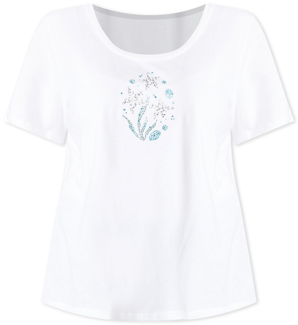 Coral Bay Womens Embellished Short Sleeve Top